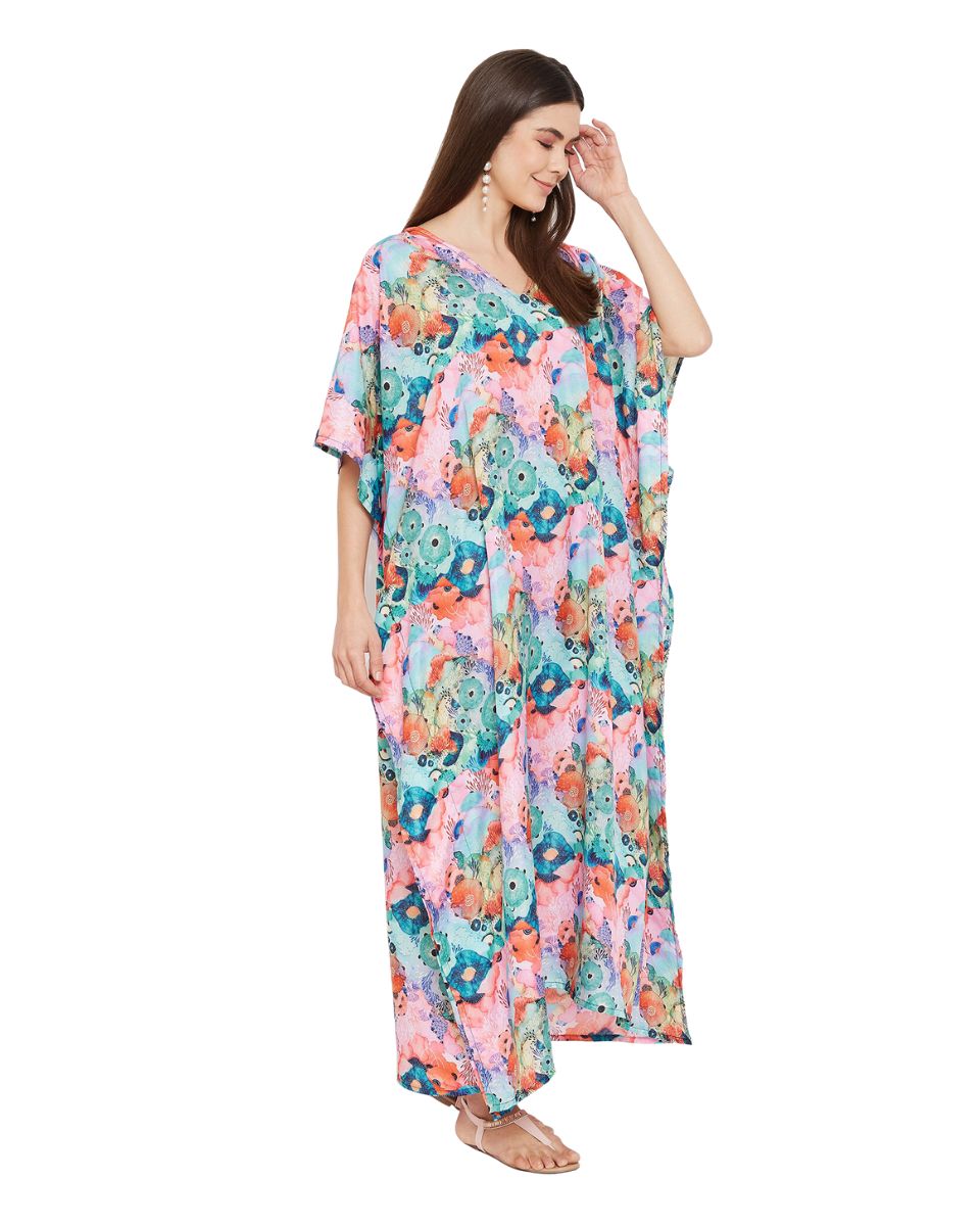 Women Multicolor Polyester Plus Size Caftan