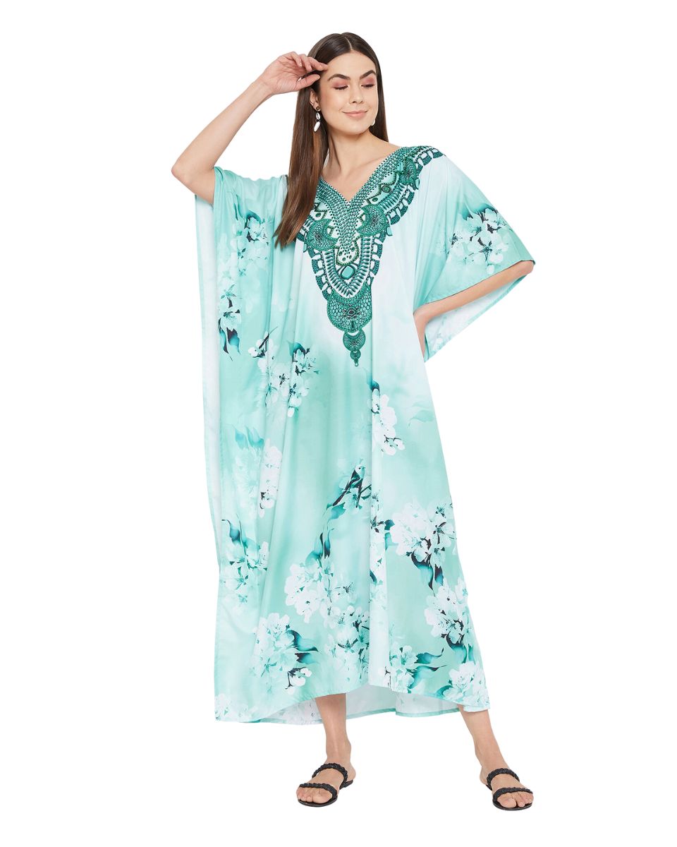 Resort Wear Floral Pattern Polyester Kaftan For Plus Size Women