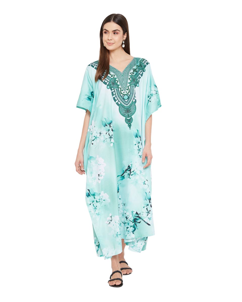 Resort Wear Floral Pattern Polyester Kaftan For Plus Size Women