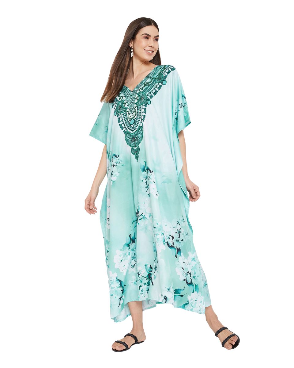 Resort Wear Floral Pattern Polyester Kaftan For Plus Size Women