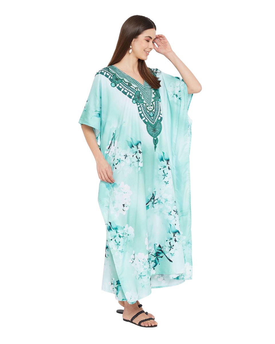 Resort Wear Floral Pattern Polyester Kaftan For Plus Size Women