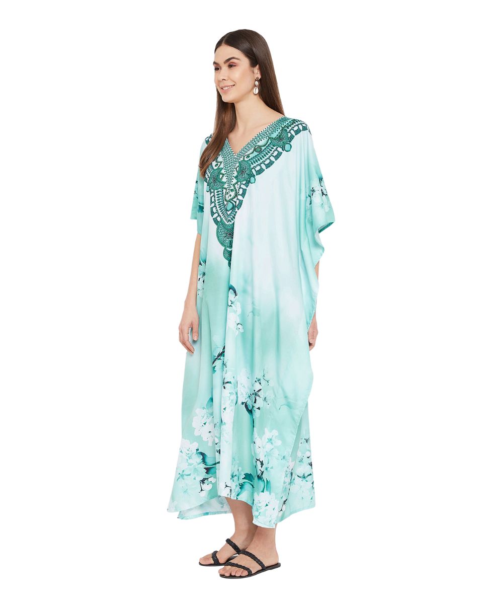 Resort Wear Floral Pattern Polyester Kaftan For Plus Size Women