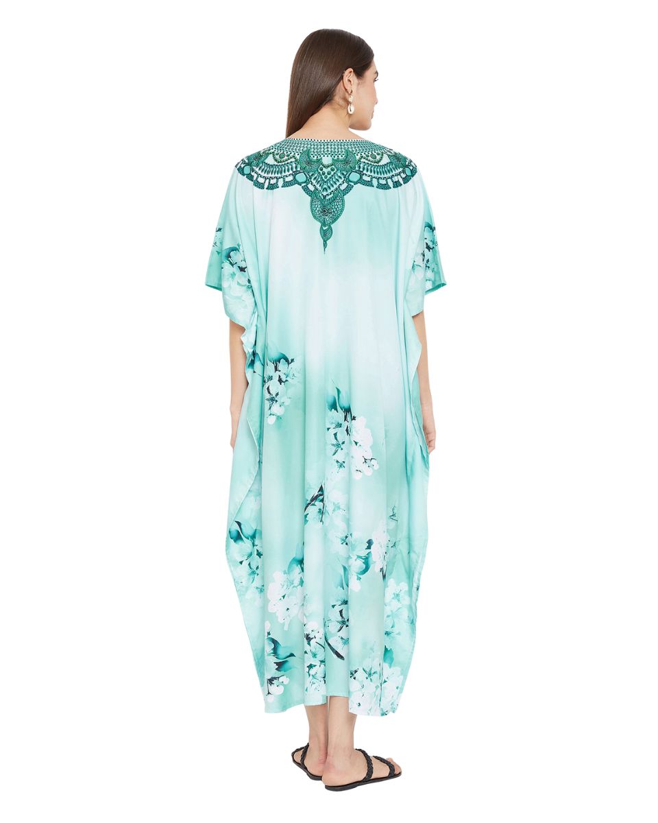 Resort Wear Floral Pattern Polyester Kaftan For Plus Size Women