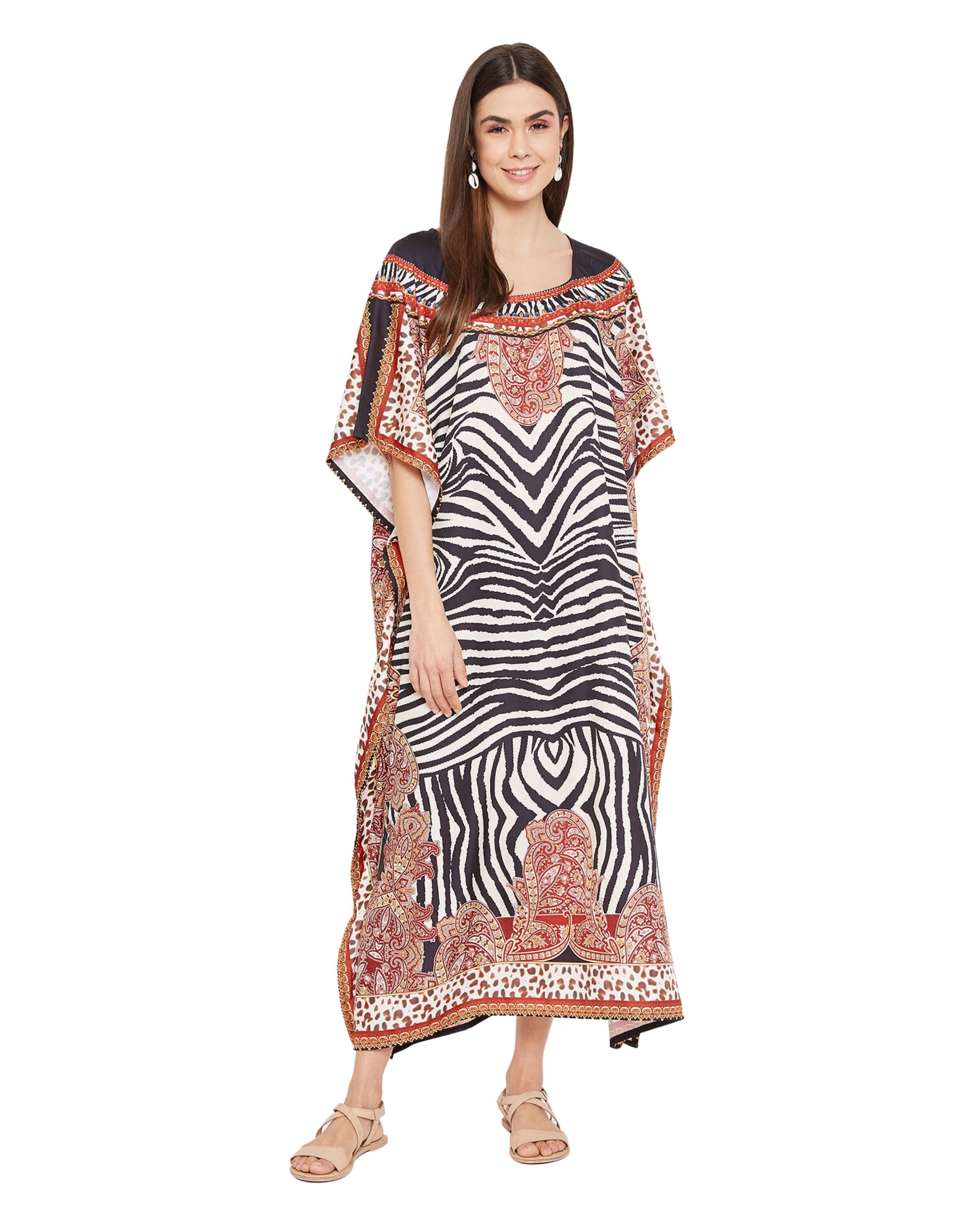 Abstract And Animal Print Multicolor Polyester Kaftan Plus Size Women