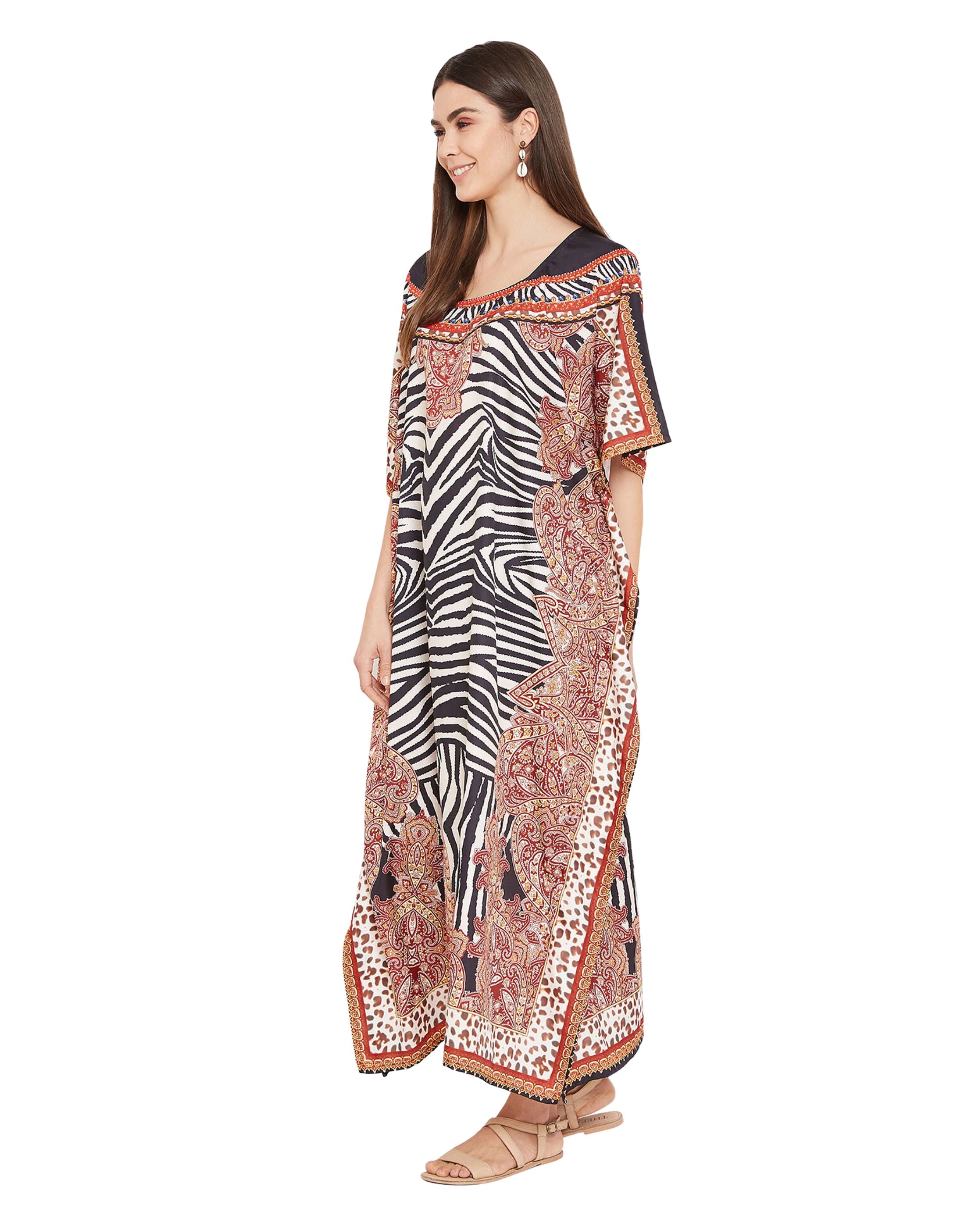 Abstract And Animal Print Multicolor Polyester Kaftan Plus Size Women
