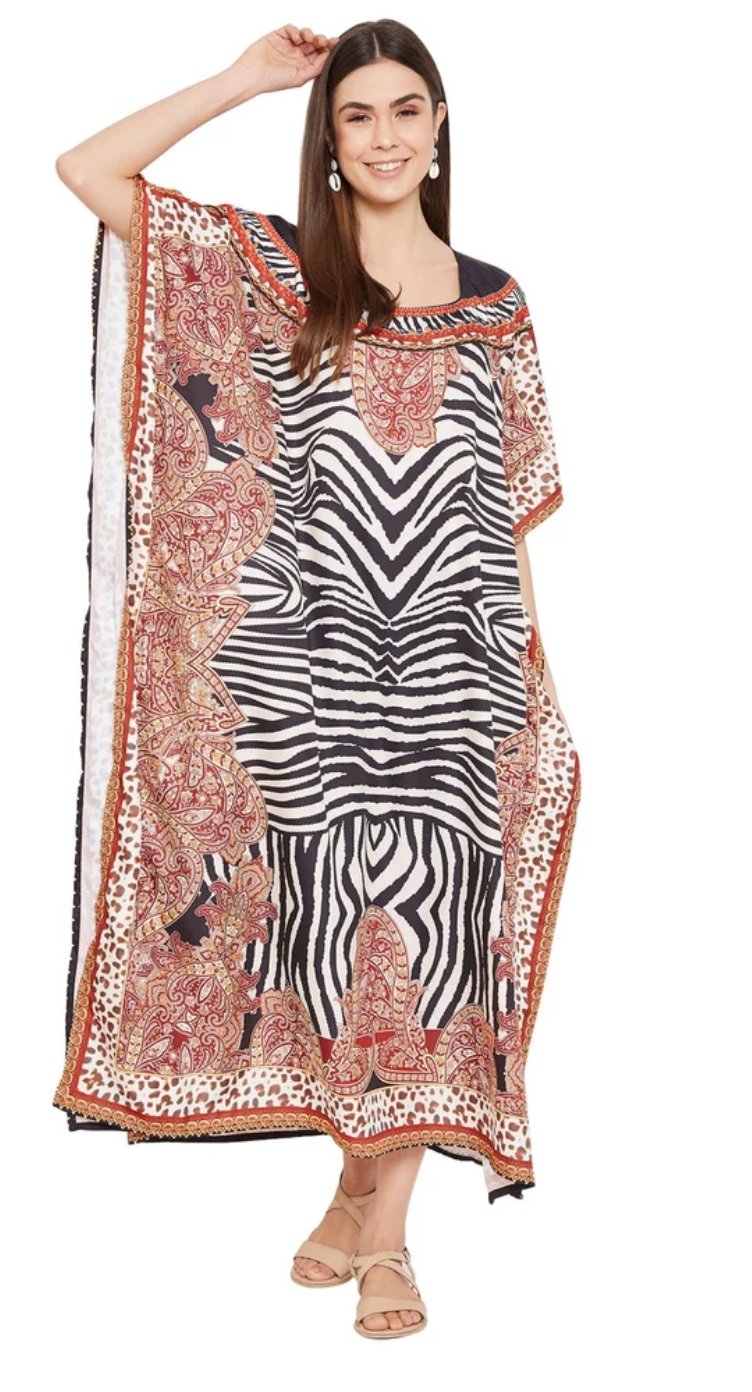 Multicolor Animal & Polyester Plus Size Kaftan Dress for Women 1X-3X | GypsieBlu