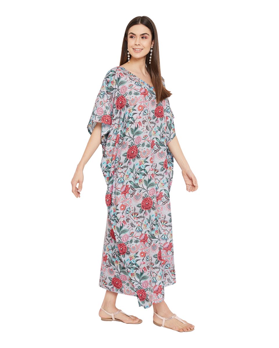 Women Resort Wear Floral Pattern Polyester Long Kimono Kaftan