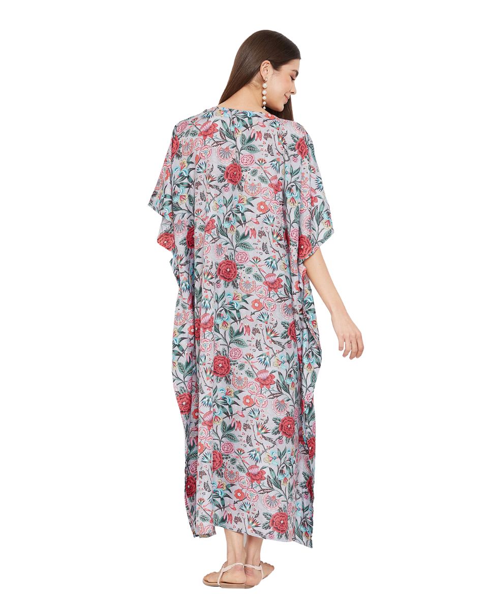 Women Resort Wear Floral Pattern Polyester Long Kimono Kaftan