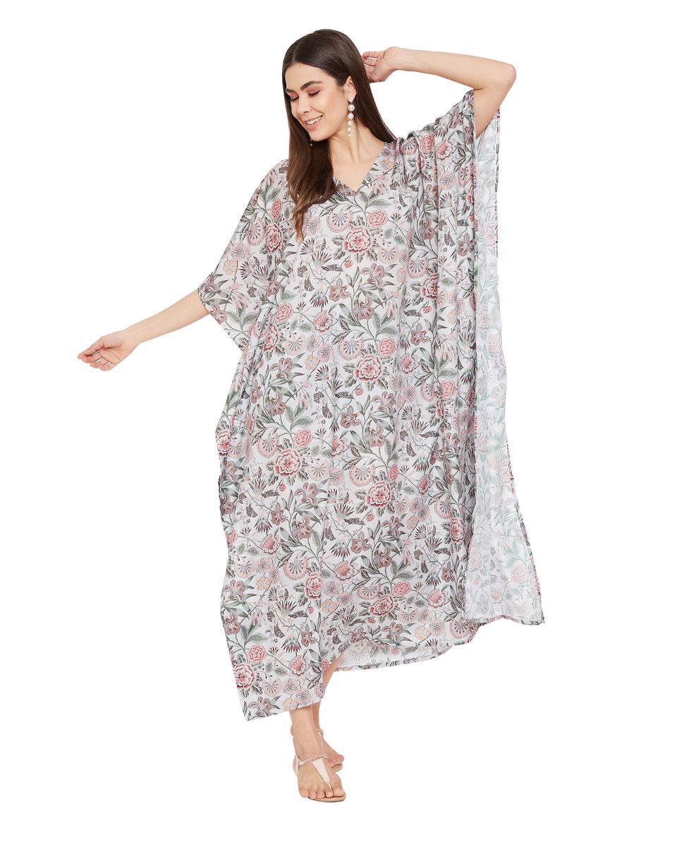 Resort Wear Kimono Floral Polyester Kaftan For Plus Size Women