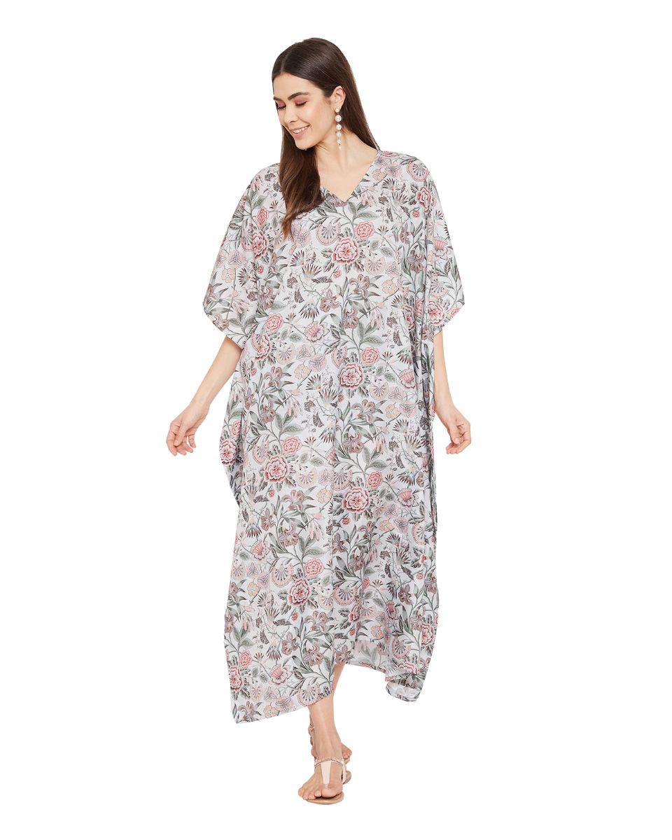 Resort Wear Kimono Floral Polyester Kaftan For Plus Size Women