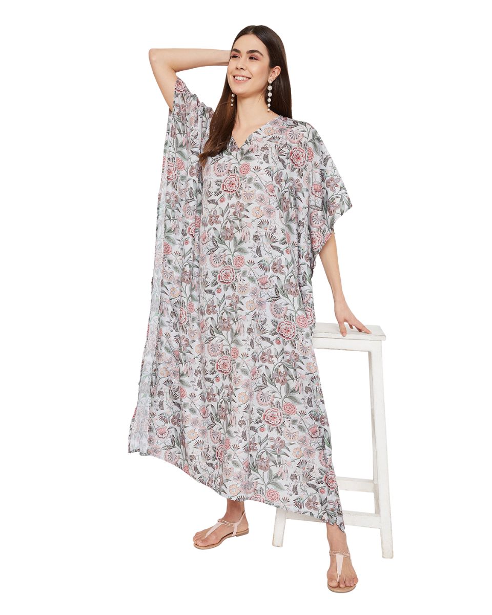 Resort Wear Kimono Floral Polyester Kaftan For Plus Size Women