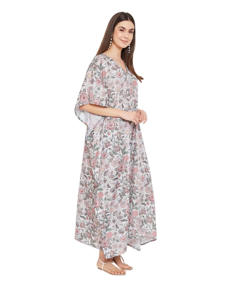 Resort Wear Kimono Floral Polyester Kaftan For Plus Size Women