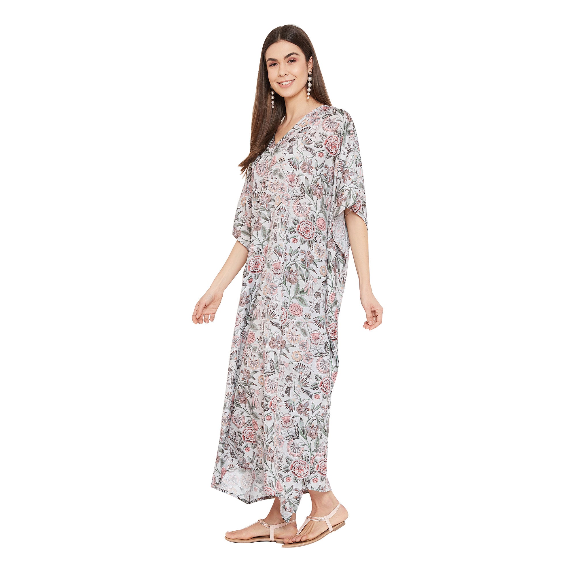 Floral Polyester Resort Wear Kaftan For Plus Size Women