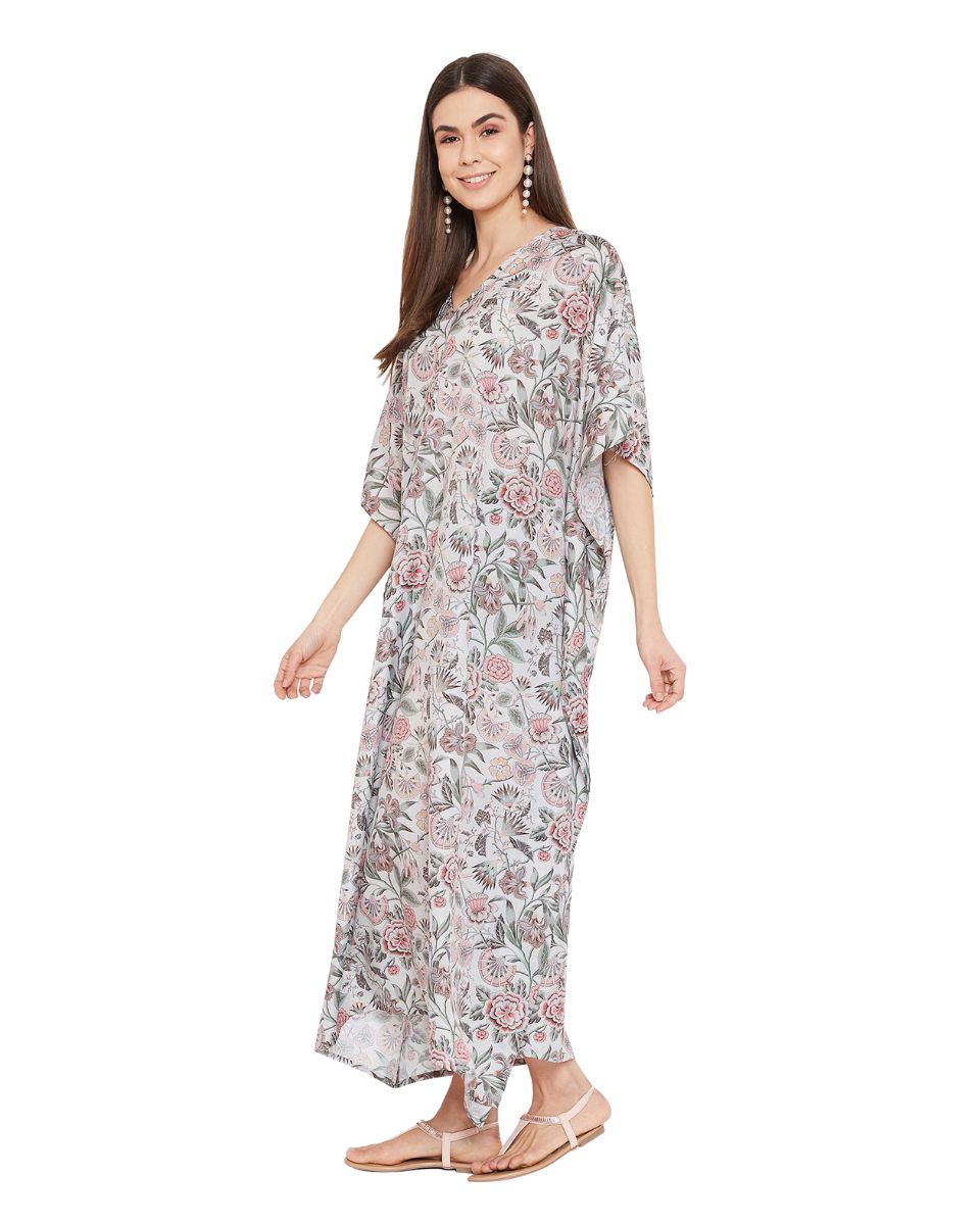 Resort Wear Kimono Floral Polyester Kaftan For Plus Size Women