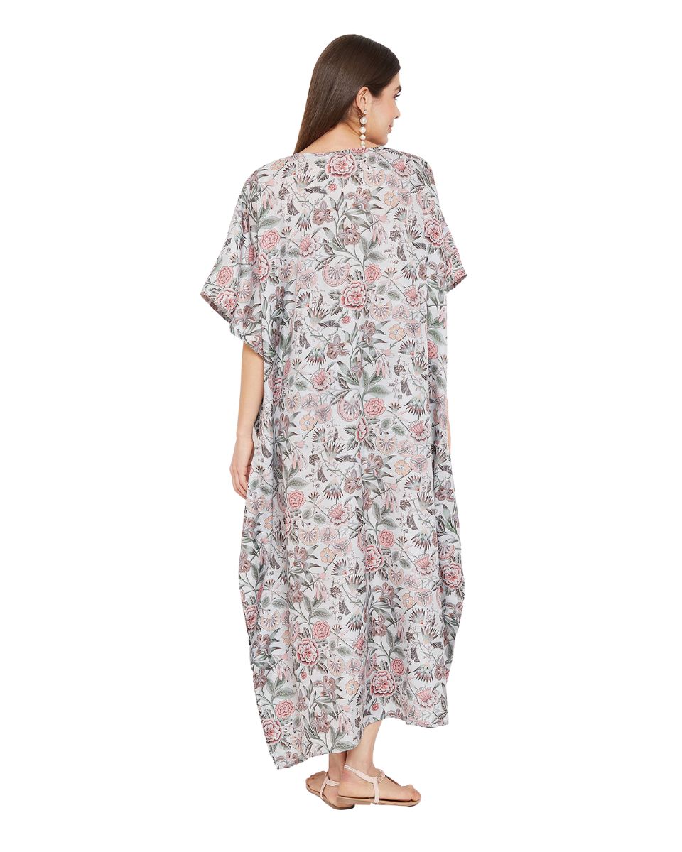 Resort Wear Kimono Floral Polyester Kaftan For Plus Size Women