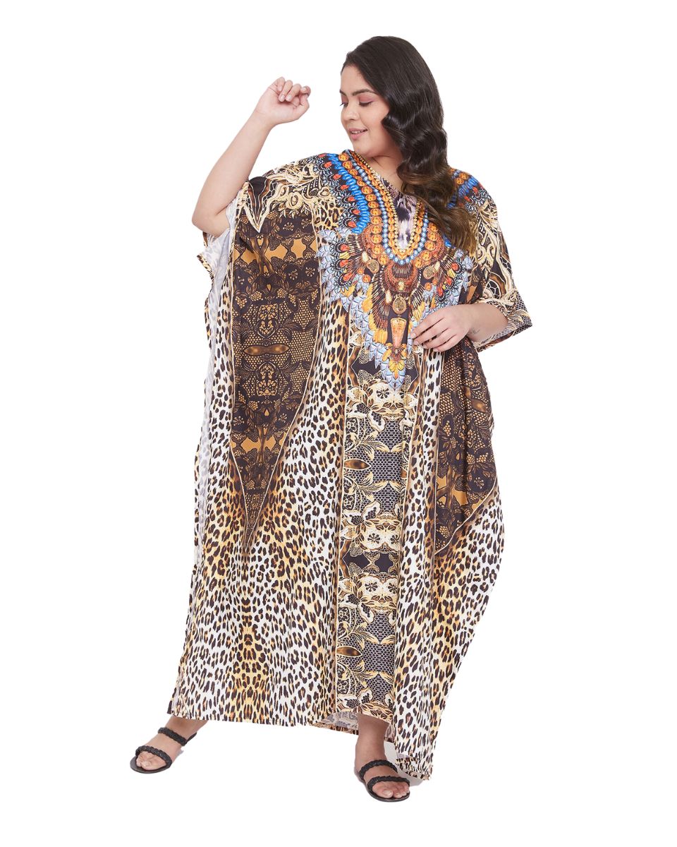 Leopard Pattern Polyester Kaftan For Plus Size Women