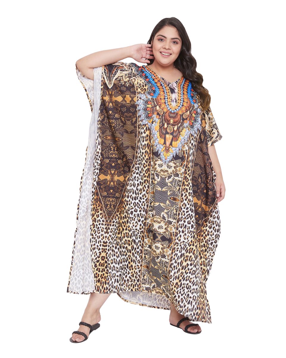 Leopard Pattern Polyester Kaftan For Plus Size Women