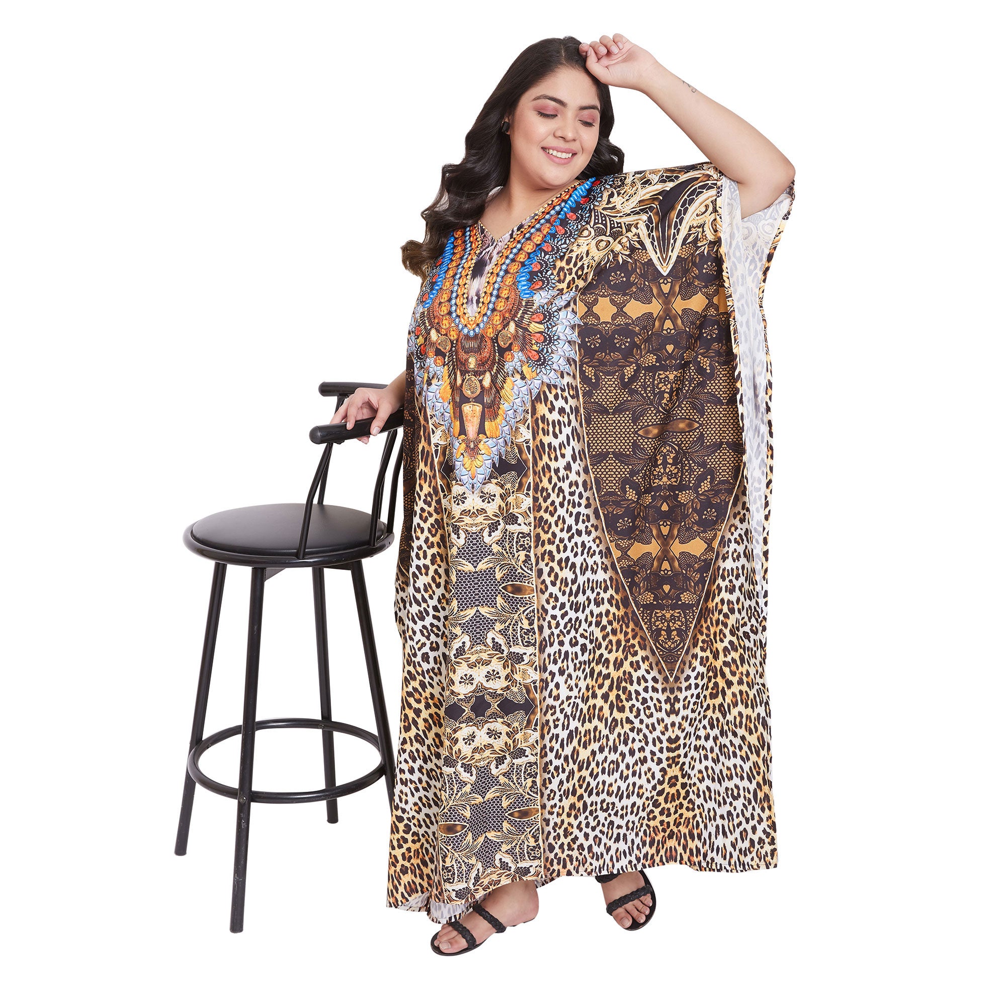 Leopard Pattern Polyester Kaftan For Plus Size Women