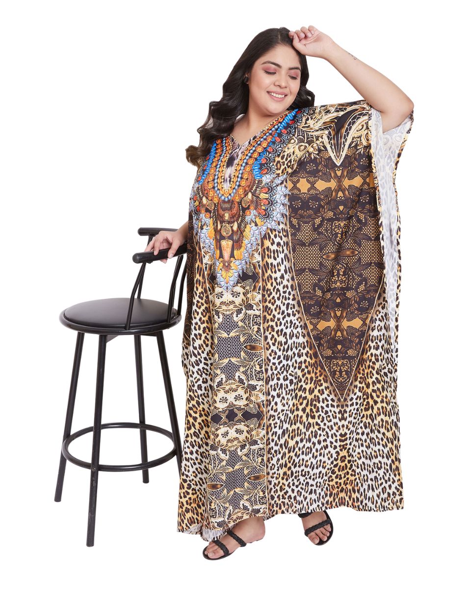 Leopard Pattern Polyester Kaftan For Plus Size Women