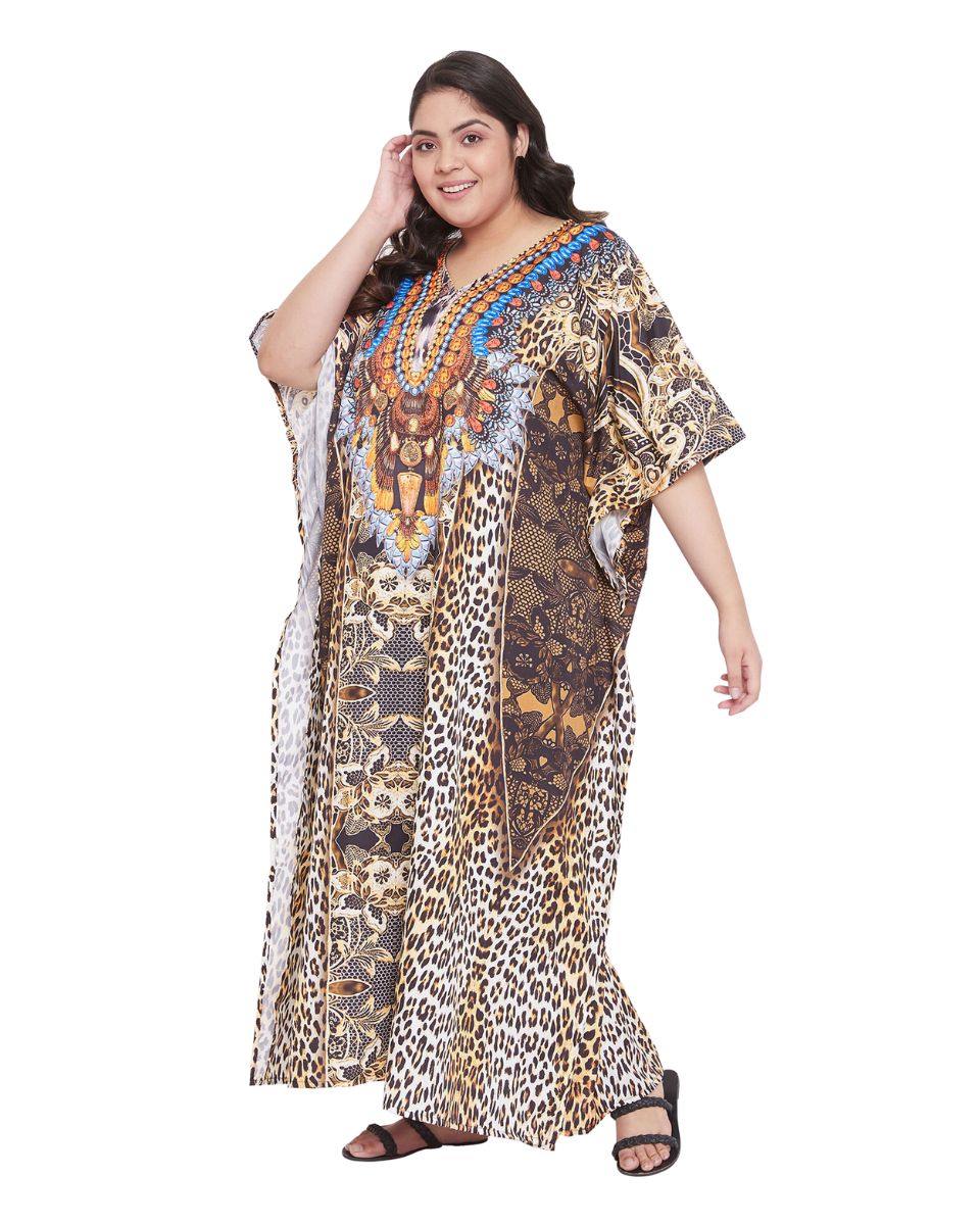 Leopard Pattern Polyester Kaftan For Plus Size Women