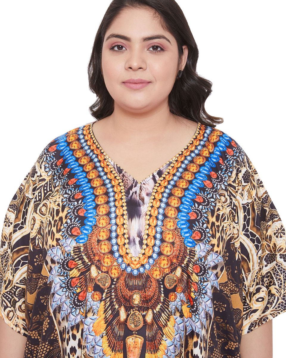 Leopard Pattern Polyester Kaftan For Plus Size Women