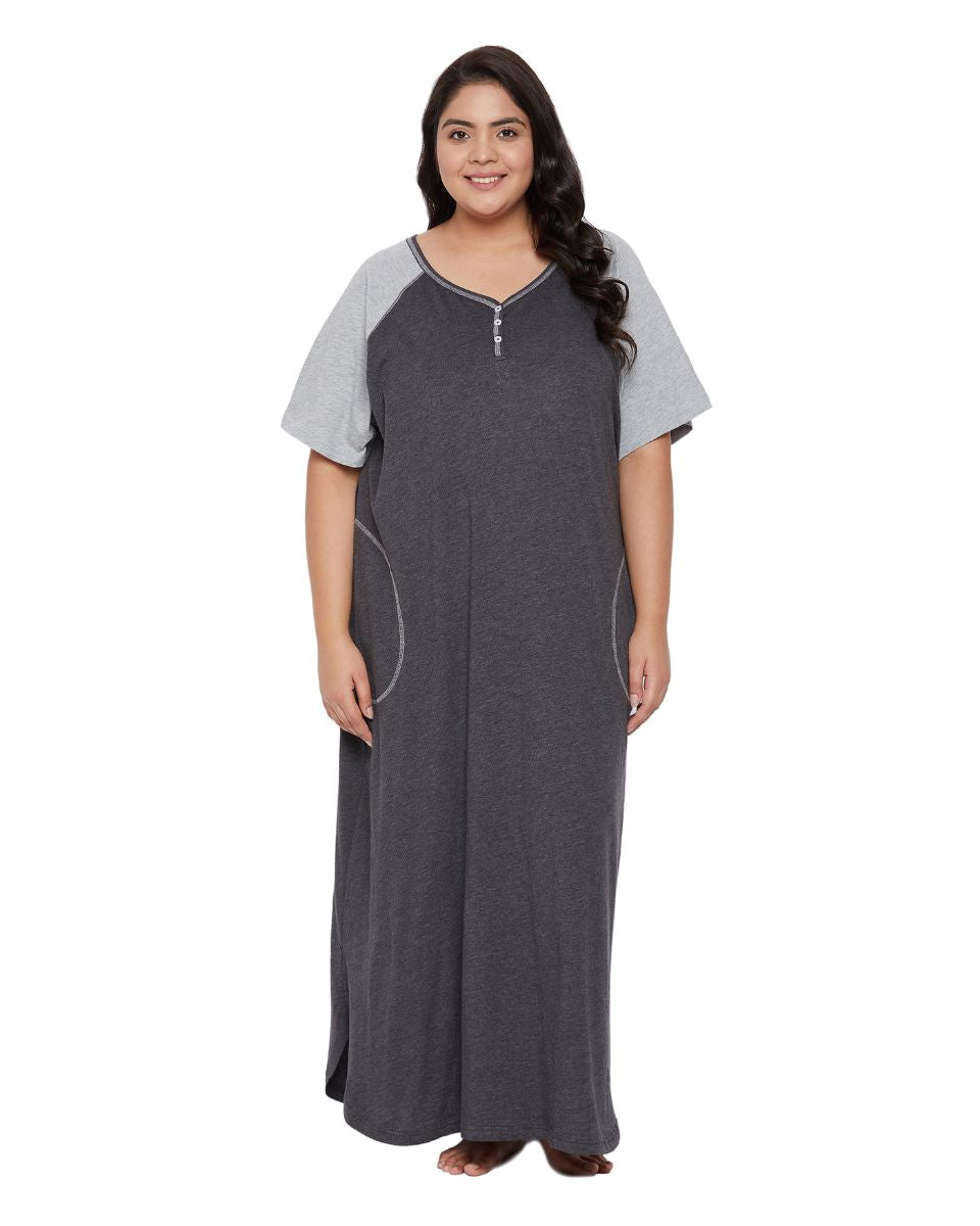 Black Casual Sleepwear Long Melange Dress With Pockets For Women