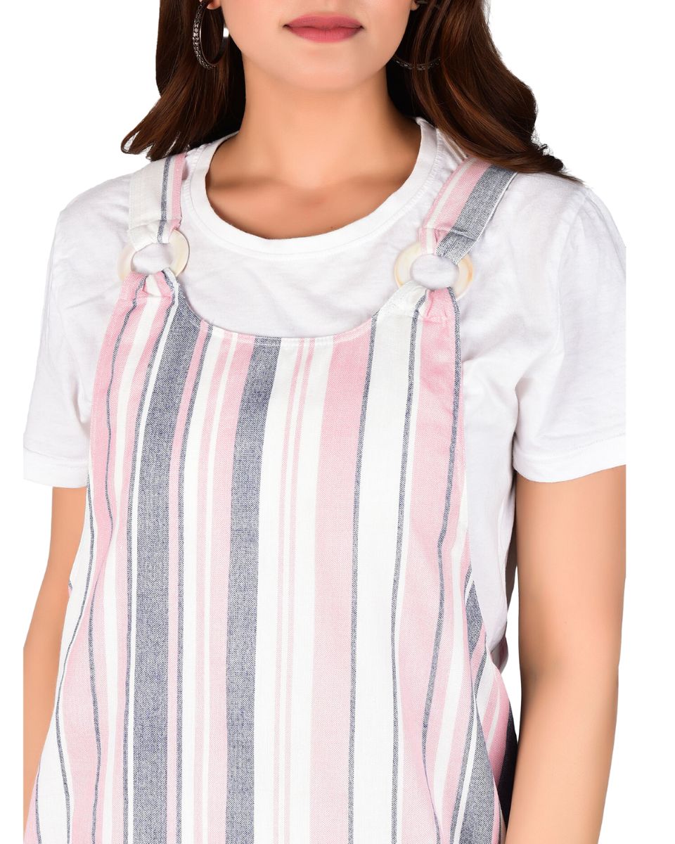 Pink Striped Pattern Short Cotton Party Dress For Women