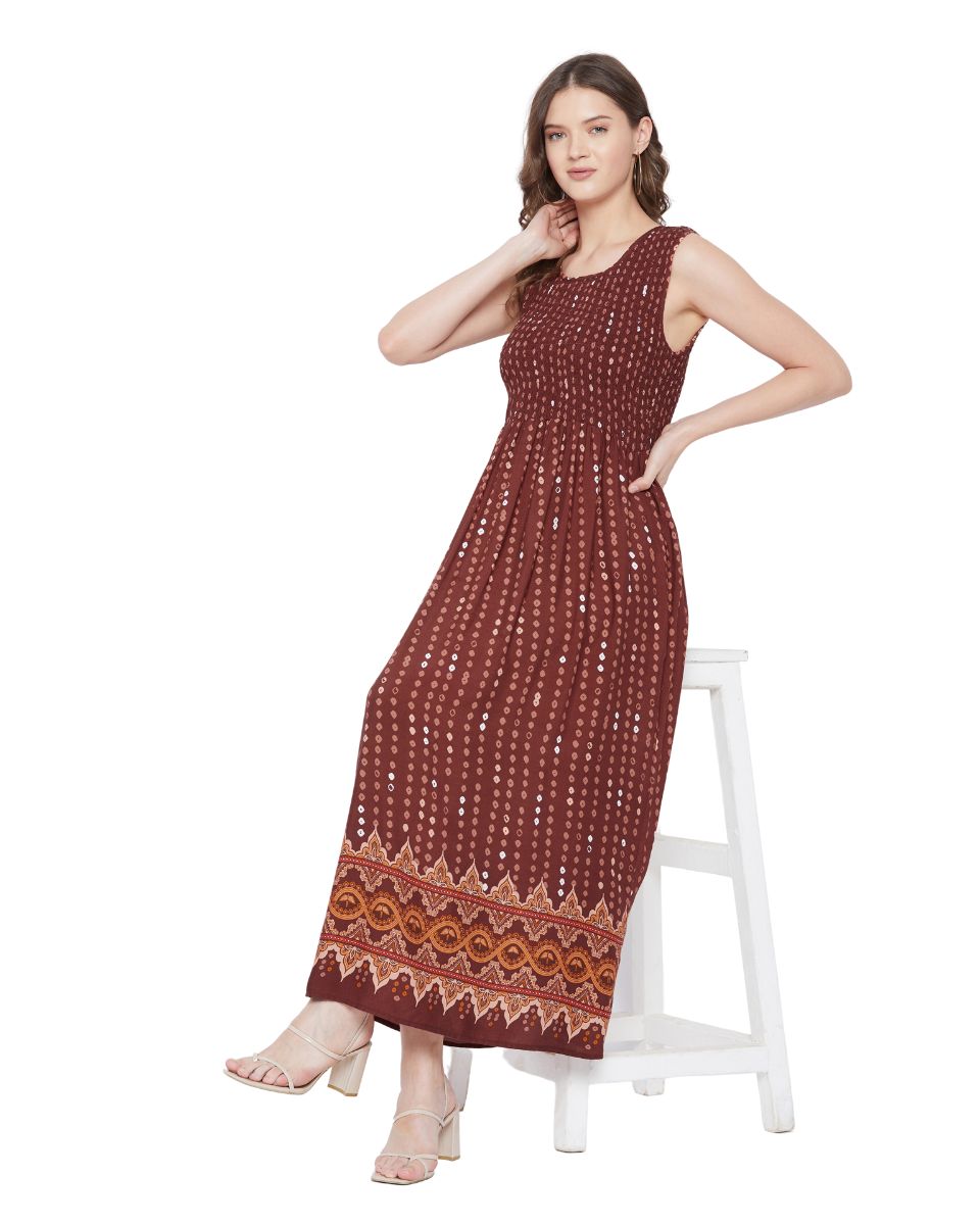 Brown Sleeveless Rayon Party Maxi Dress For Women