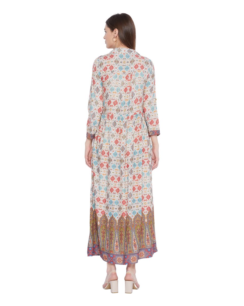 Multicolor Floral Pattern Long Flared Gown Dress For Women