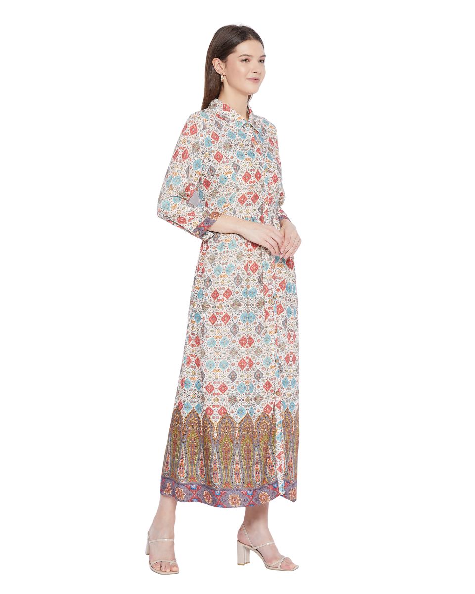 Multicolor Floral Pattern Long Flared Gown Dress For Women