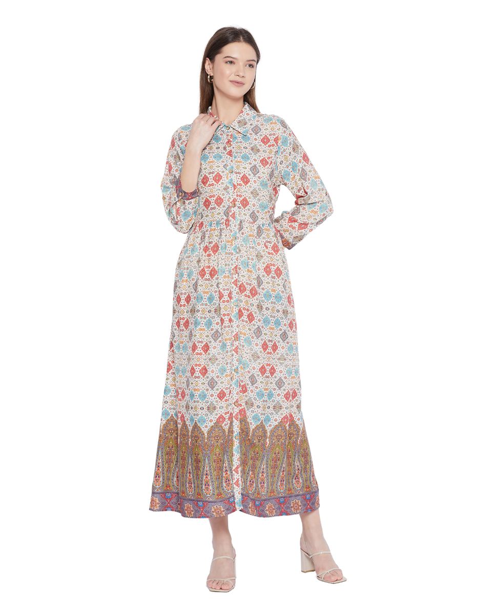 Multicolor Floral Pattern Long Flared Gown Dress For Women