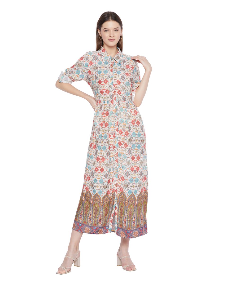 Multicolor Floral Pattern Long Flared Gown Dress For Women