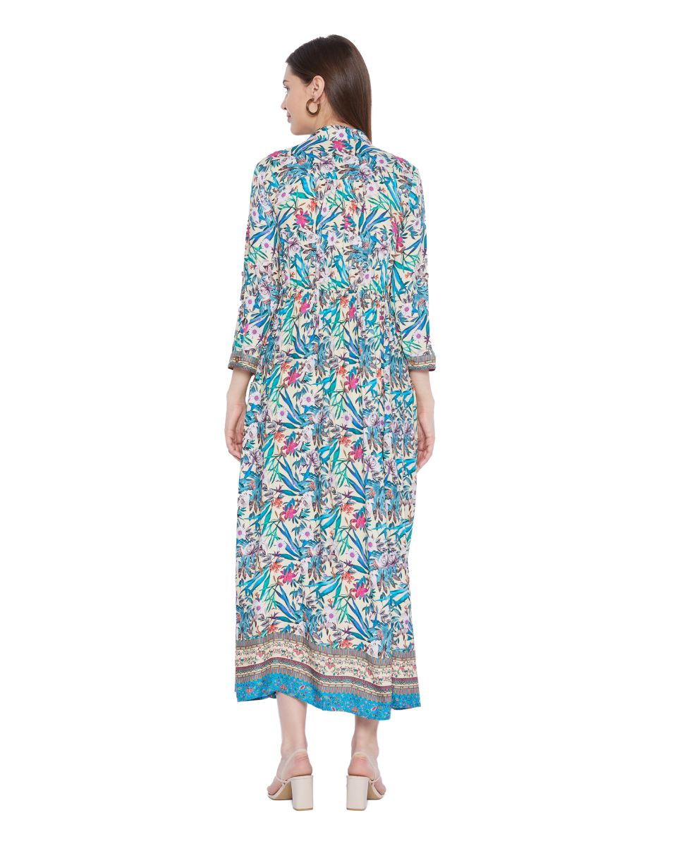 Multicolor Floral Pattern Long Sleeve Dress For Women