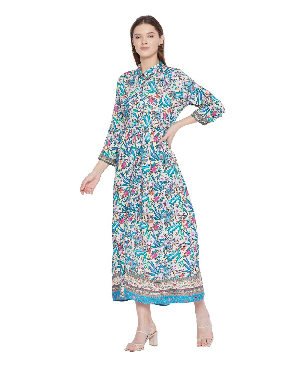 Multicolor Floral Pattern Long Sleeve Dress For Women