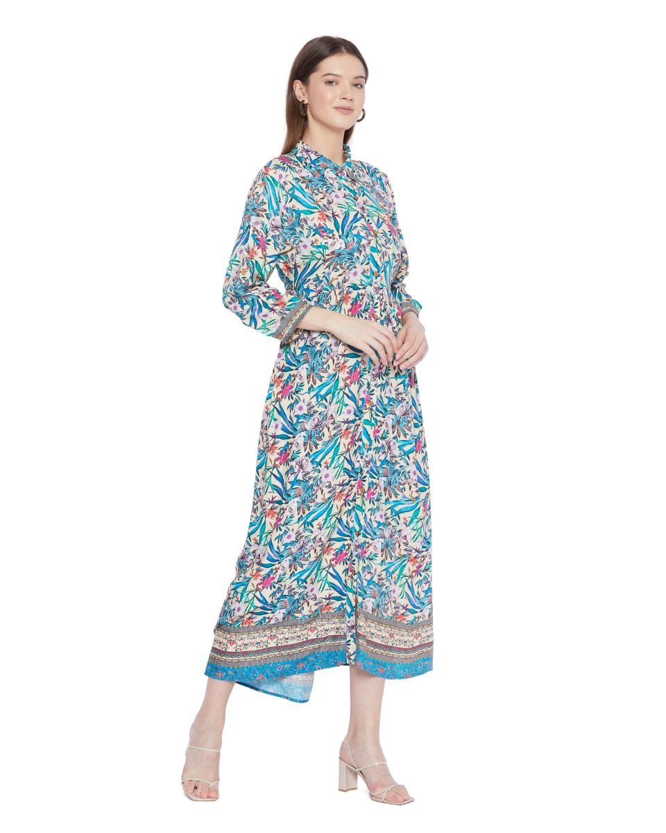 Multicolor Floral Pattern Long Sleeve Dress For Women