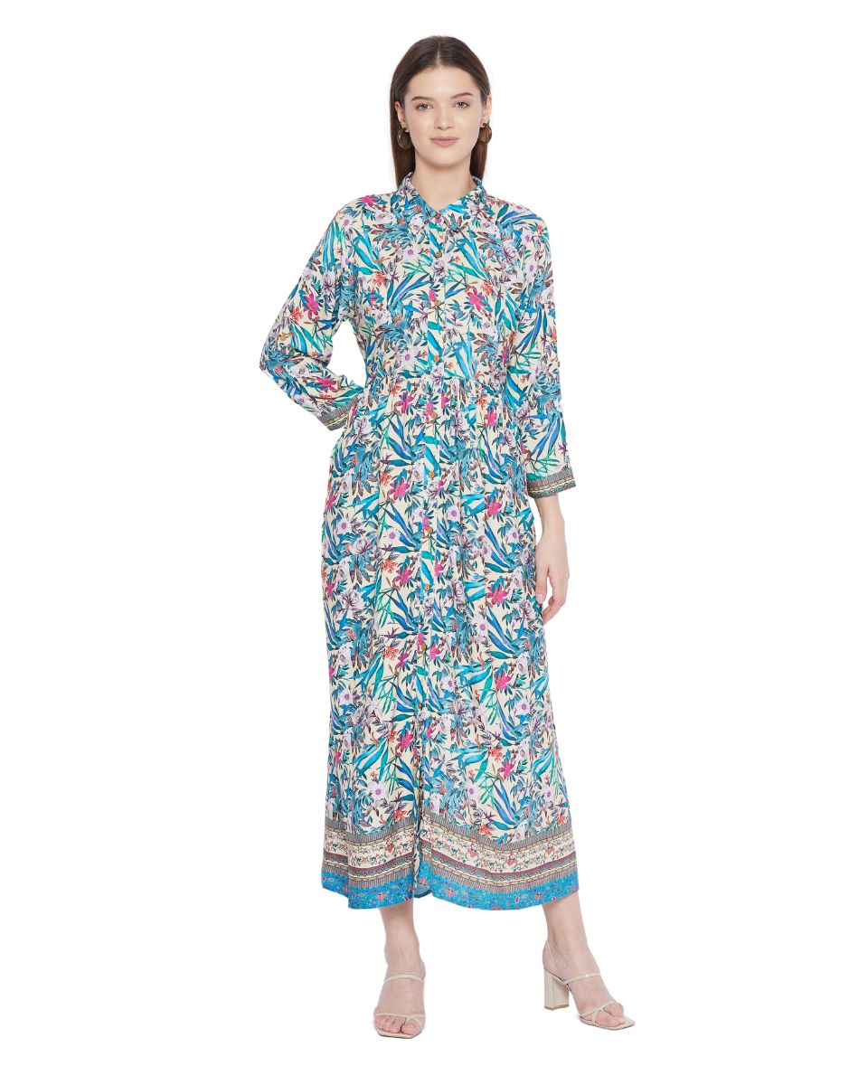 Multicolor Floral Pattern Long Sleeve Dress For Women