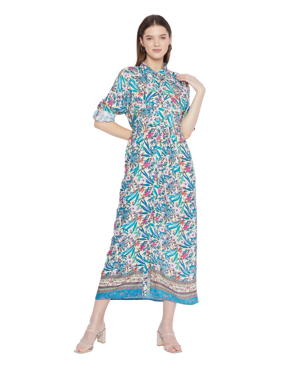 Multicolor Floral Pattern Long Sleeve Dress For Women