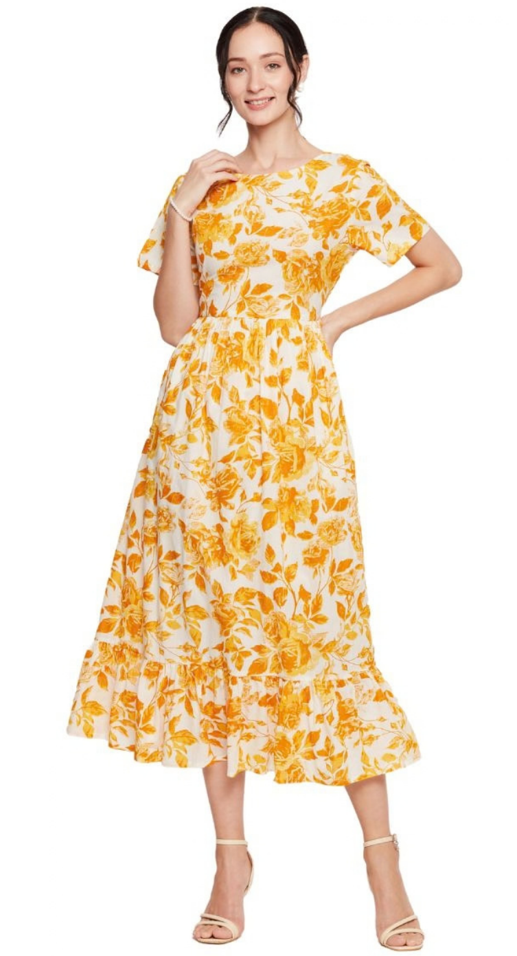 Yellow Floral Cotton Maxi Dress for Women S-XL Short Sleeve | GypsieBlu