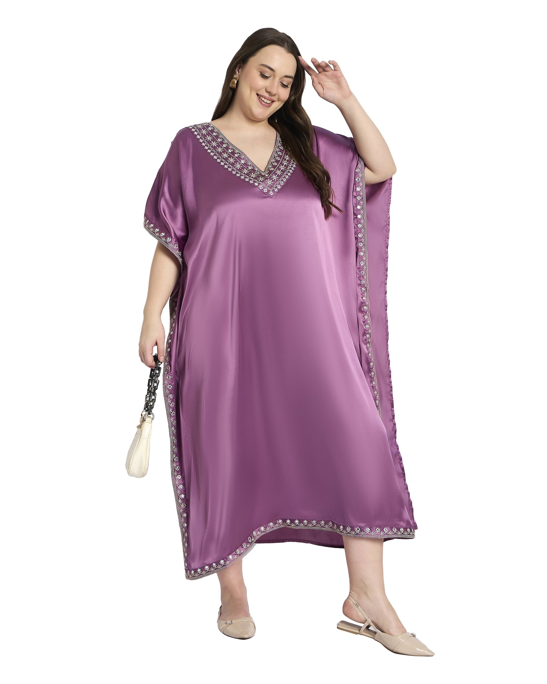 Gypsie Blu Women Plus Size Embroidery Satin Kaftan
