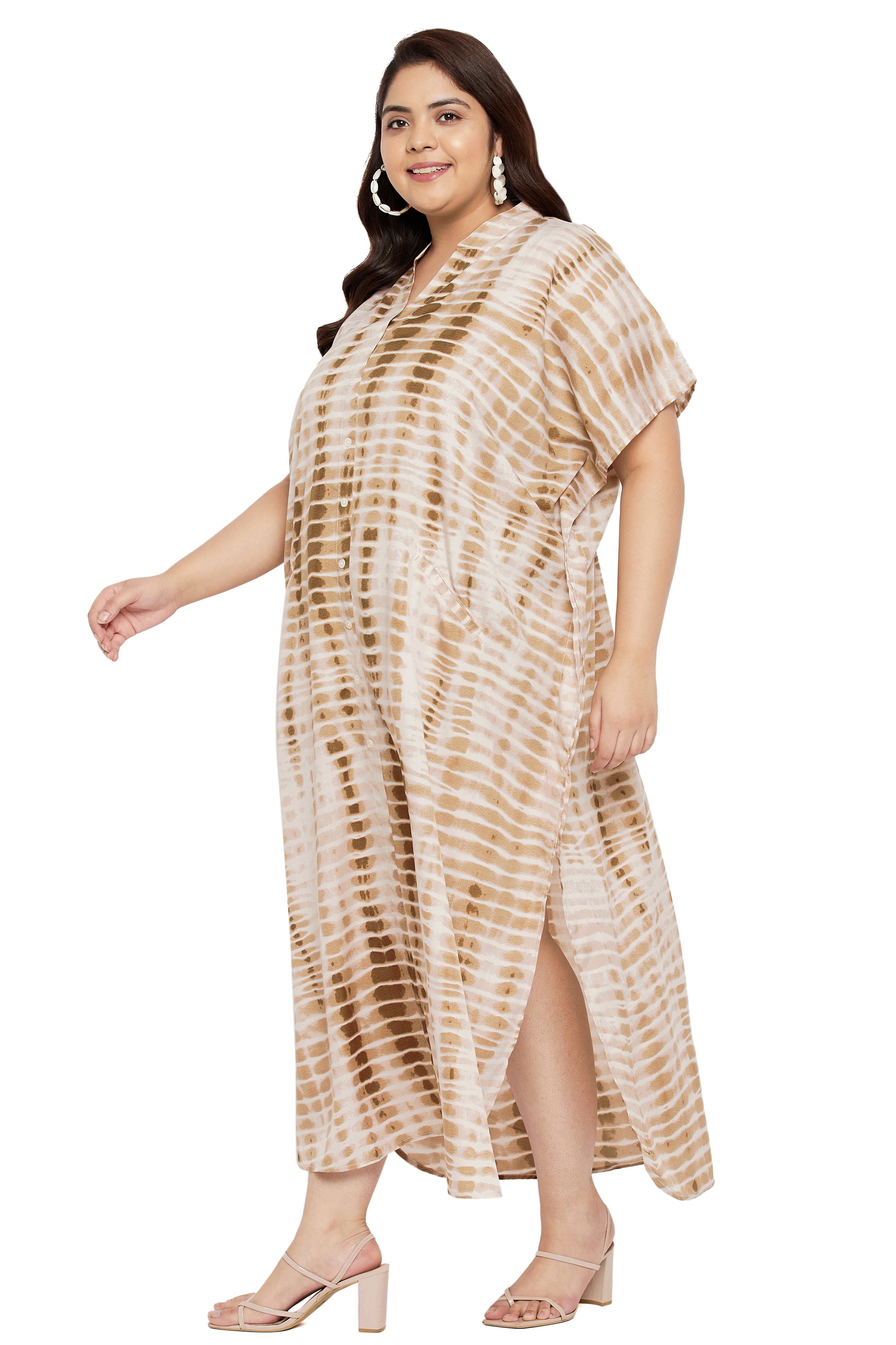 Tie dye Polyester Faux Placket Plus Size Kaftan Dress for Women