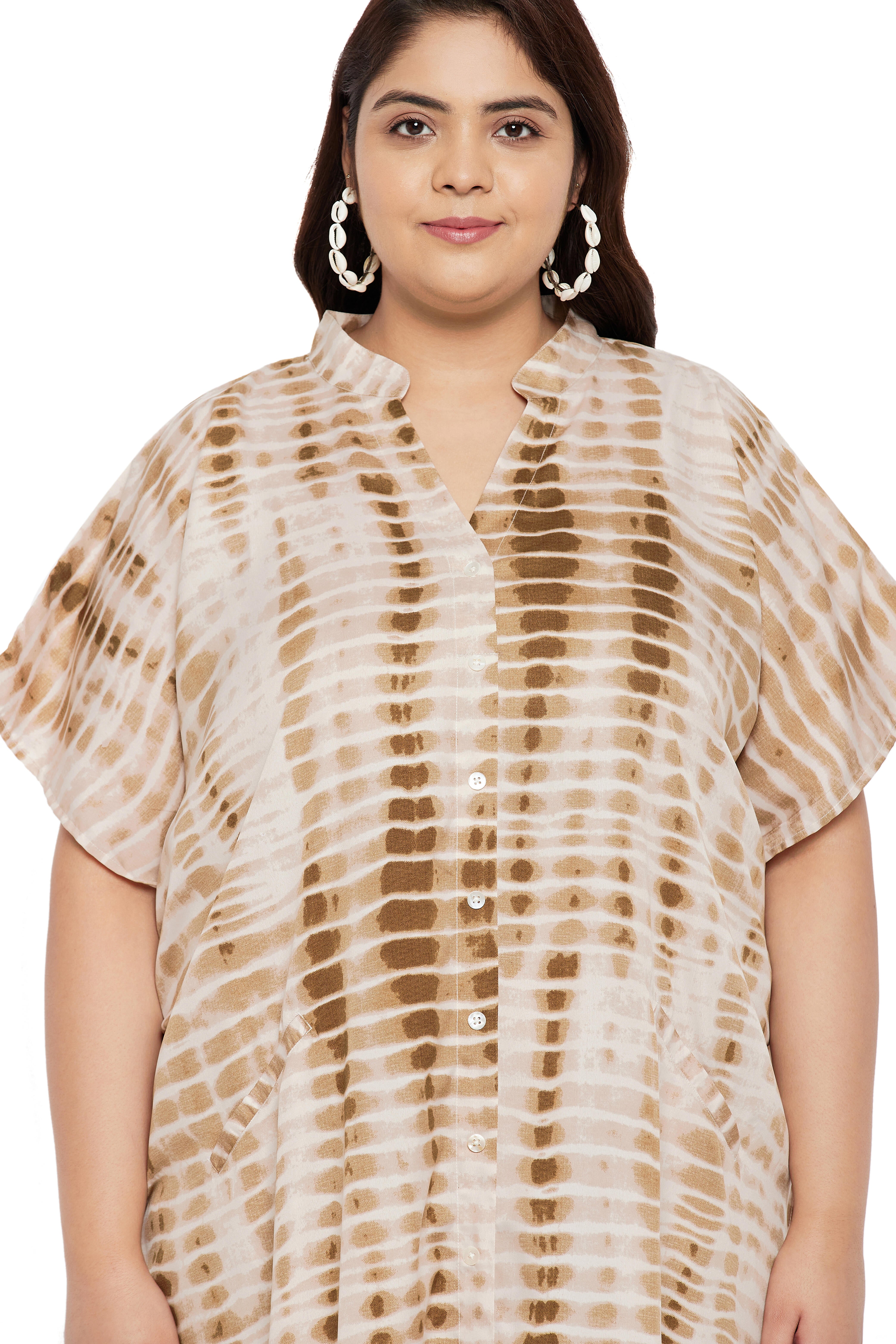 Tie dye Polyester Faux Placket Plus Size Kaftan Dress for Women