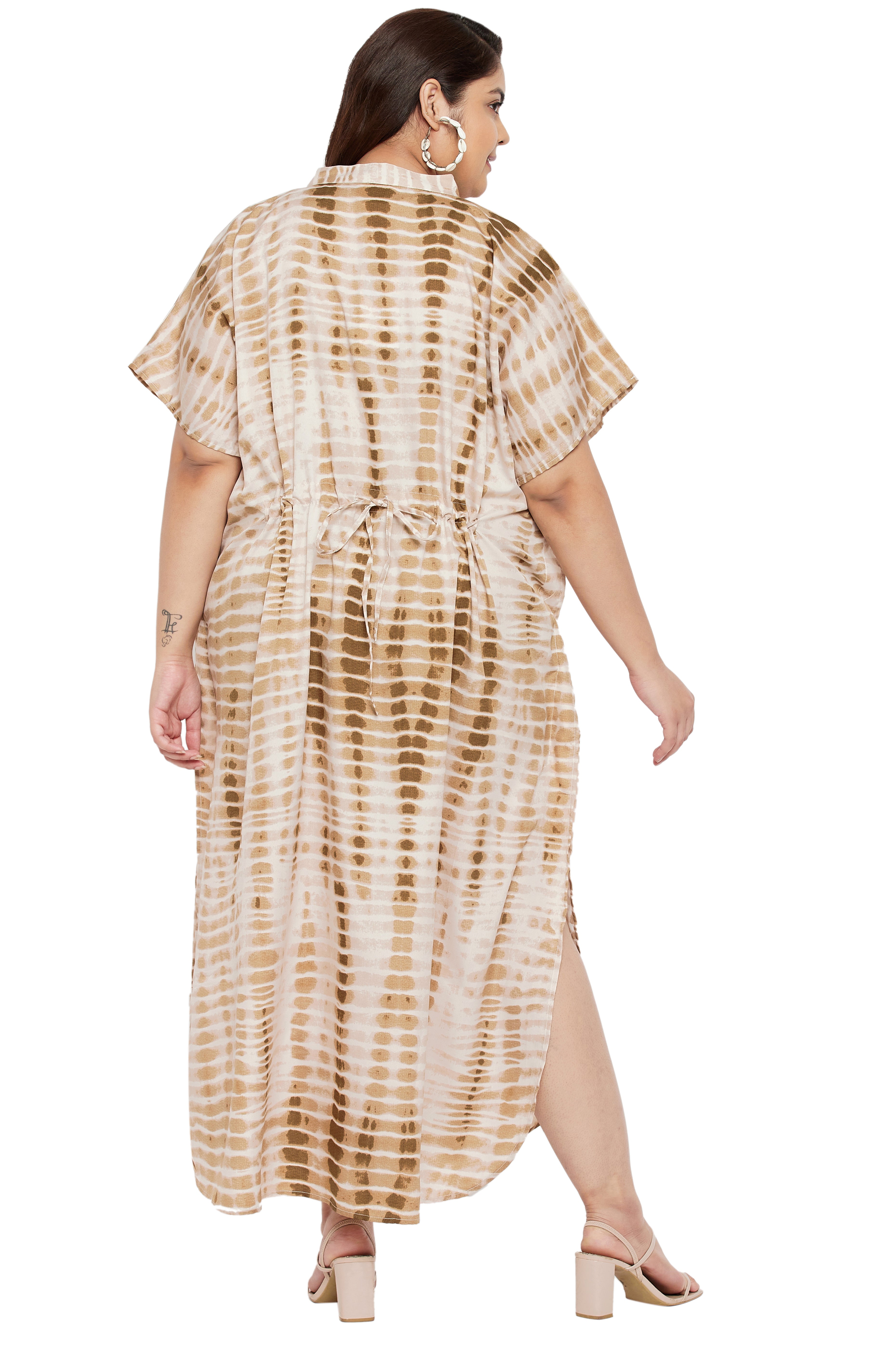 Tie dye Polyester Faux Placket Plus Size Kaftan Dress for Women