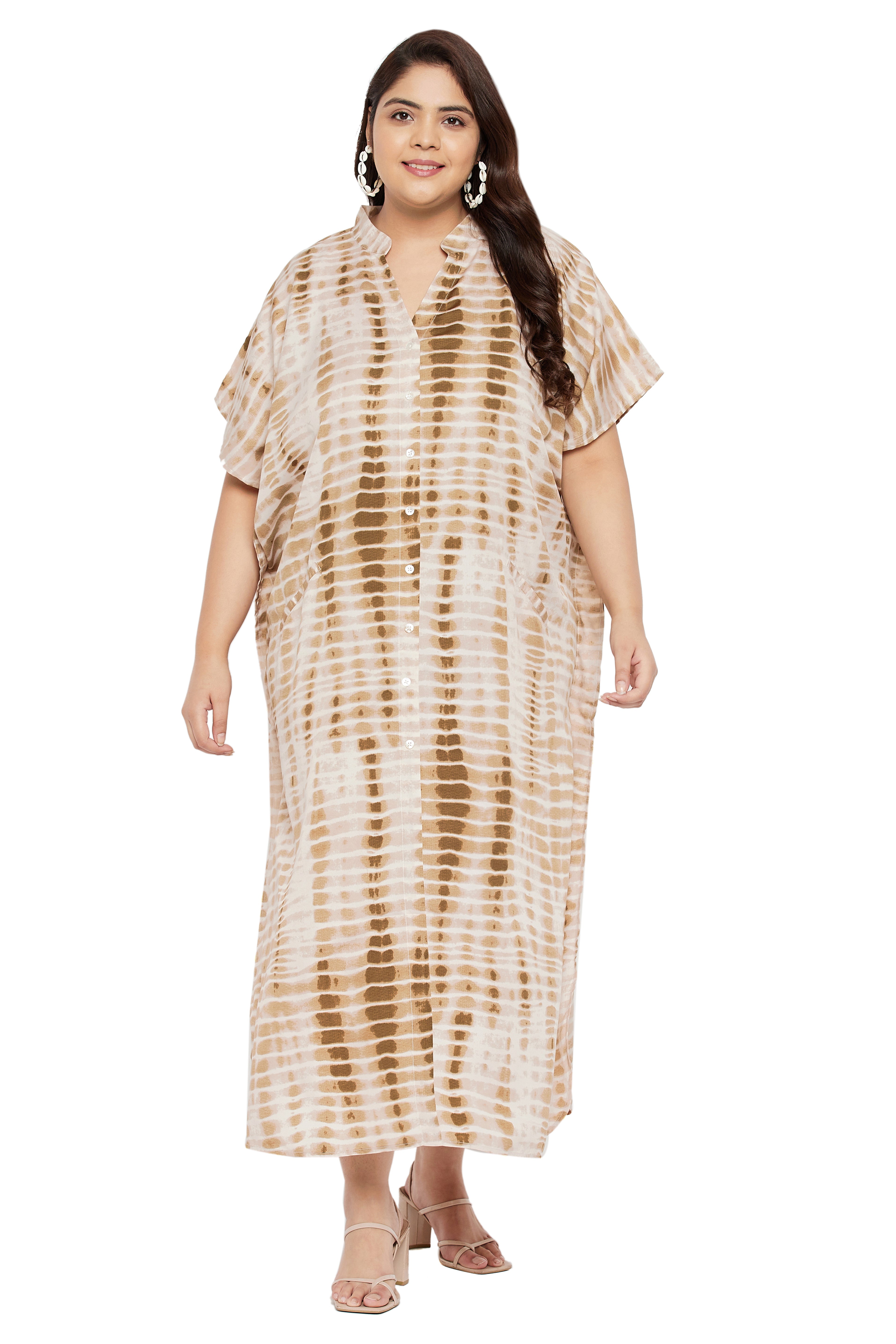 Tie dye Polyester Faux Placket Plus Size Kaftan Dress for Women