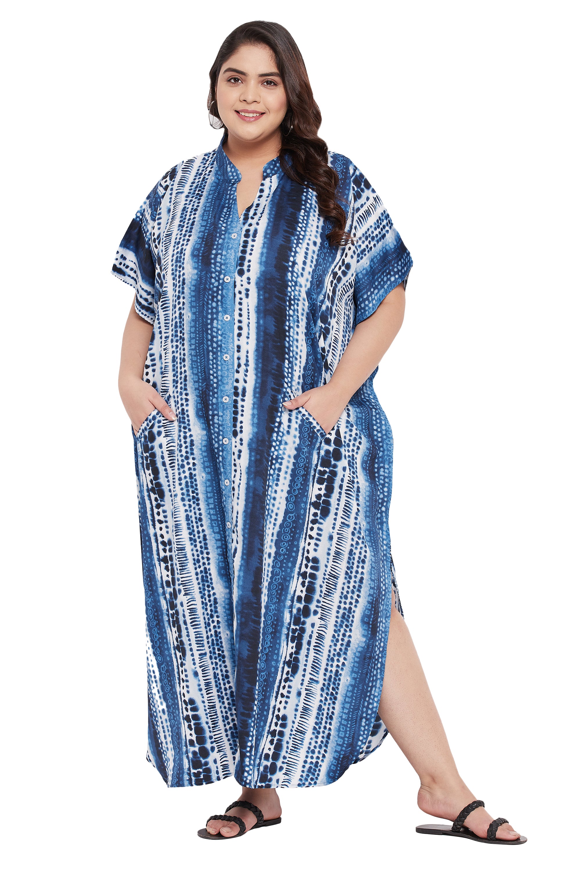 Gypsie Blu Navy Blue Tie Die Elegant Plus Size Polyester Kaftan