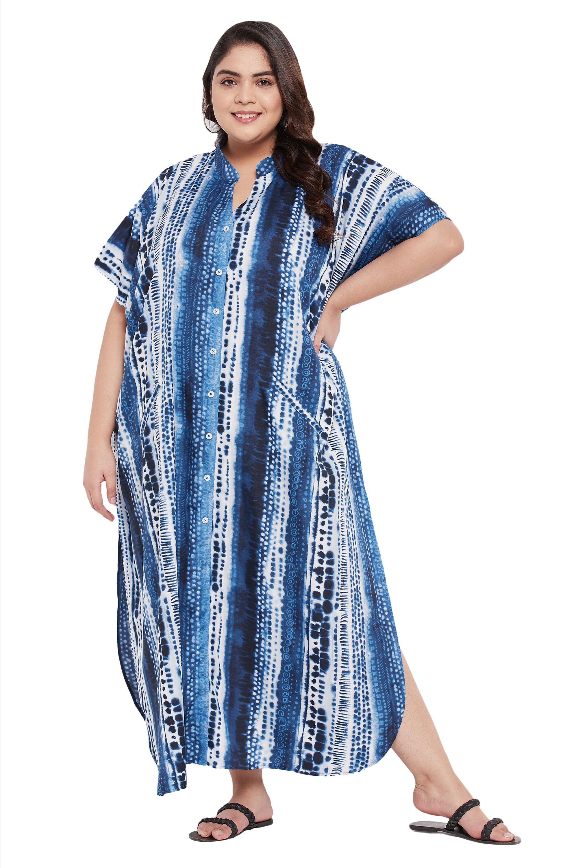 Gypsie Blu Navy Blue Tie Die Elegant Plus Size Polyester Kaftan