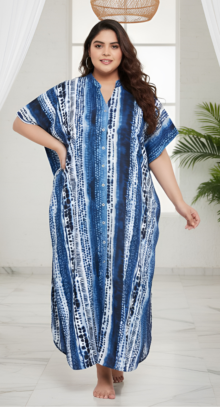 Gypsie Blu Navy Blue Tie Die Elegant Plus Size Polyester Kaftan