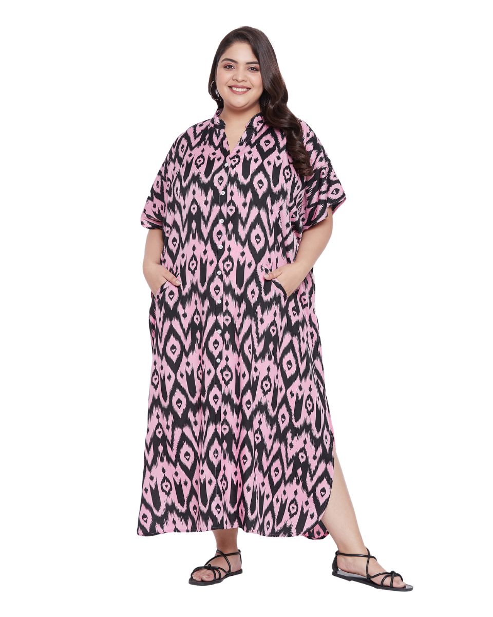 Zig-Zag Multicolor Polyester Kaftan For Plus Size Women