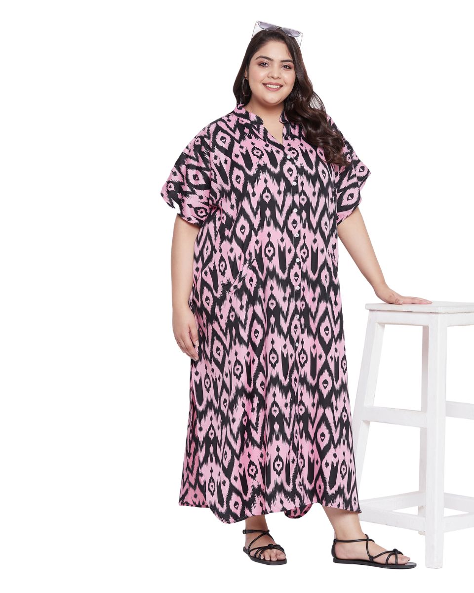 Zig-Zag Multicolor Polyester Kaftan For Plus Size Women