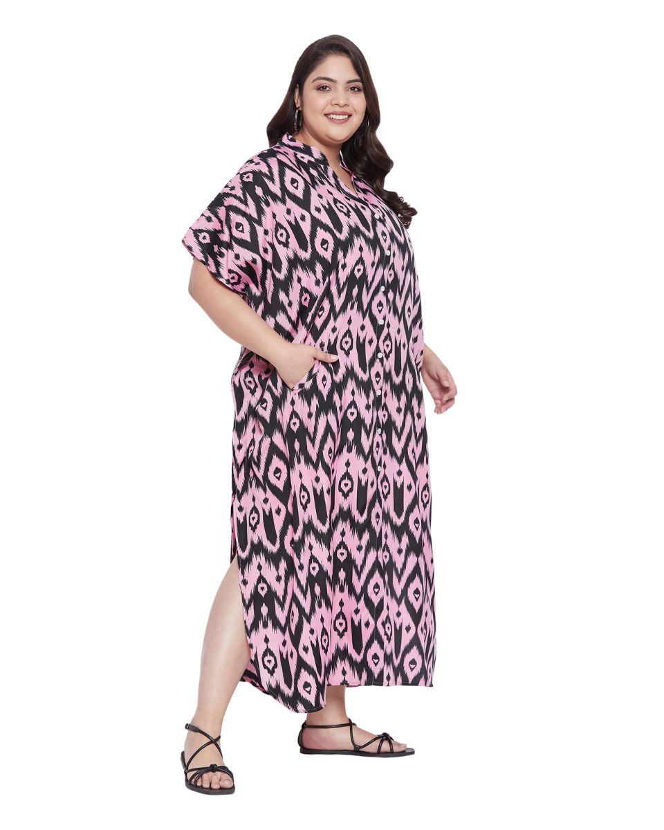 Zig-Zag Multicolor Polyester Kaftan For Plus Size Women