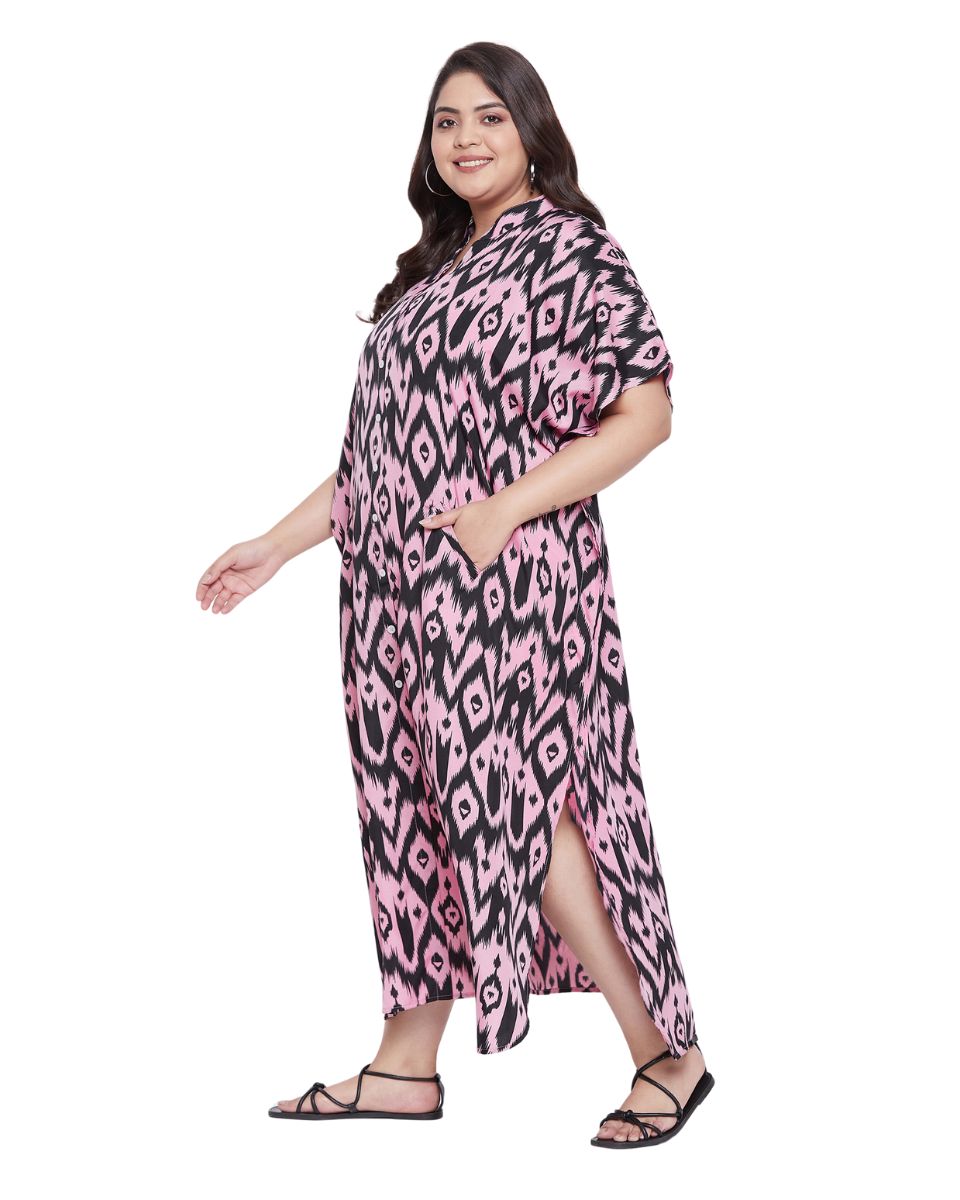 Zig-Zag Multicolor Polyester Kaftan For Plus Size Women